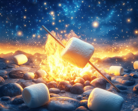 Gather around a crackling bonfire under a starlit sky for a night of campfire fun Toast marshmallows to gooey perfection, enjoy the warmth of the flames, and soak in the beauty of the night This is the perfect setting for outdoor gatherings and relaxing evenings AI Generativeの素材