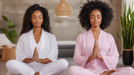 Experience the calming power of mindfulness meditation This guided practice features a therapist leading two patients through gentle exercises designed to reduce stress and promote a sense of well-being Learn techniques for relaxation and inner peace AI Generativeの素材