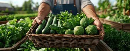 Experience the vibrant flavors of our thriving countryside community garden Our fresh, organic vegetables are hand-harvested at their peak, delivering a bountiful harvest of locally grown goodness Each bite is a taste of nature's bounty, from our farm to your table AI Generativeの素材