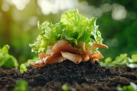 Witness the magic of composting! Watch as food scraps are transformed into nutrient-rich soil, a testament to sustainability and a powerful boost for your garden This composting heap in action showcases the power of nature to nourish and regenerate, turning waste into a valuable resource AI Generativeの素材