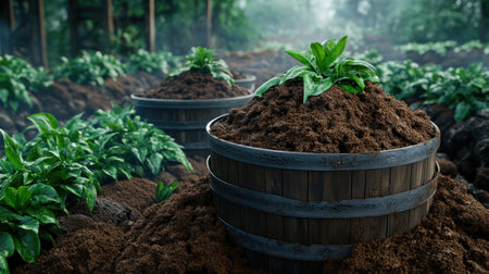 Turn kitchen scraps into garden gold! This guide unveils a simple and sustainable composting system for enriching your soil Learn how to transform food waste into nutrient-rich compost, promoting a healthier garden and a more sustainable lifestyle AI Generativeの素材