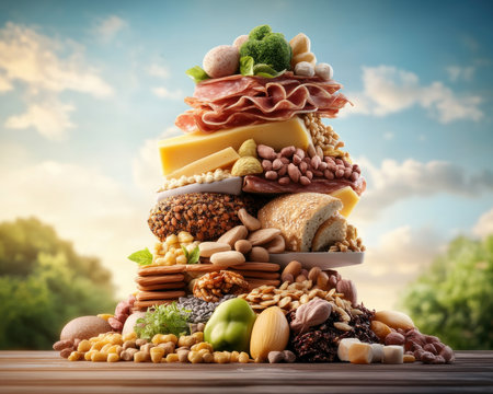 Unlock optimal health through a balanced diet A diverse range of foods fuels your metabolism, promoting energy and well-being Embrace the power of variety for a thriving body and mind Nourish yourself with the essential nutrients your body needs for peak performance AI Generativeの素材