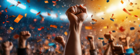 The roar of the crowd, a collective heartbeat pulsing with excitement Fans united in their passion, their energy electrifying the air Every cheer, every chant, builds a vibrant atmosphere, fueled by the shared thrill of the game It's a moment of pure, communal joy AI Generativeの素材
