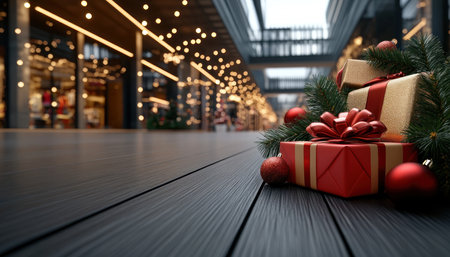 Step into a dazzling holiday wonderland! Our vibrant storefront is bursting with festive decorations and irresistible sales Find the perfect gifts for everyone on your list, from stocking stuffers to show-stopping presents Don't miss out on the holiday cheer and incredible deals! AI Generativeの素材