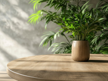Escape to a haven of tranquility with a rustic table bathed in warm hues Natural materials like wood and greenery create a cozy ambiance, inviting you to unwind and savor the moment Every detail whispers of peaceful serenity, promising a relaxing retreat AI Generativeの素材