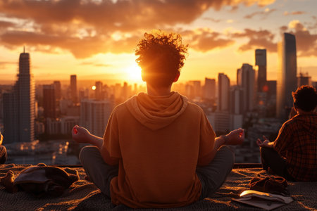 Join us for a transformative group therapy session held in an open space at sunset This session offers a supportive and mindful environment to explore mental health, build community connections, and promote overall well-being Experience the power of shared experiences and compassionate support as we gather under the evening sky AI Generativeの素材