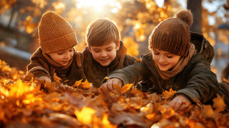 As autumn paints the landscape in vibrant hues, families gather to celebrate the harvest season Sharing delicious meals, cherished traditions, and hearty laughter, they forge deeper connections and create memories that will last a lifetime This is the essence of family bonding in autumn, where love and togetherness bloom alongside AI Generativeの素材