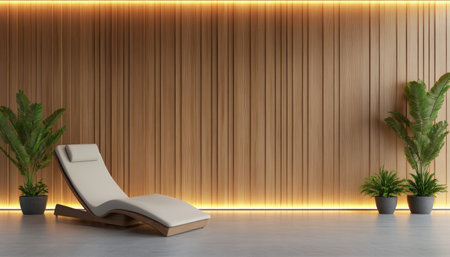 This therapy room embraces a minimalist aesthetic to create a serene and inviting space for healing and emotional wellbeing Soft lighting, minimalist decor, and comfortable seating foster a sense of calm and tranquility, providing a welcoming environment for therapy sessions and counseling AI Generativeの素材