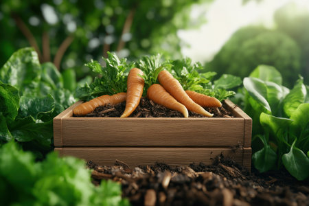 Enjoy the sweet crunch of freshly harvested carrots, grown sustainably in a backyard garden with a dedicated compost heap Embrace a zero-waste lifestyle and contribute to a greener future by recycling and nurturing the earth These carrots are a testament to conscious living and the bounty of a sustainable garden AI Generativeの素材