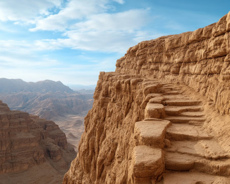 Prepare for an exhilarating cliffside trek, where breathtaking views and extreme terrain collide Navigate dangerous paths, feel your adrenaline surge, and embrace the thrill of adventure This journey will push your limits and reward you with unforgettable memories AI Generativeの素材