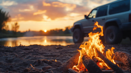 A group of adventurous friends seek adrenaline and challenge on a remote wilderness camping trip They'll navigate rugged terrain, embrace the untamed beauty of nature, and create lasting memories through off-road exploration and shared experiences in the great outdoors AI Generativeの素材