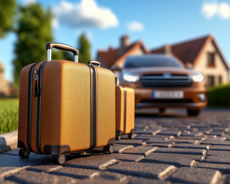 A family buzzes with excitement as they load luggage for a road trip adventure Packing for a fun-filled vacation in the car, they gather travel essentials and prepare to make lasting memories on the journey Laughter and anticipation fill the air as they embark on their exciting escapade AI Generativeの素材