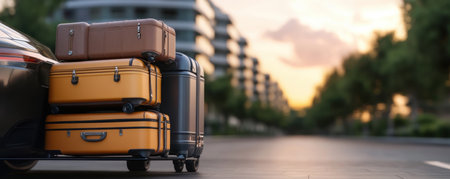 The open trunk of a car beckons adventure Suitcases, packed and ready, await the open road A summer escape, a family getaway, or a weekend jaunt, the thrill of travel is about to begin With every item carefully chosen, the journey promises exploration and unforgettable memories AI Generativeの素材