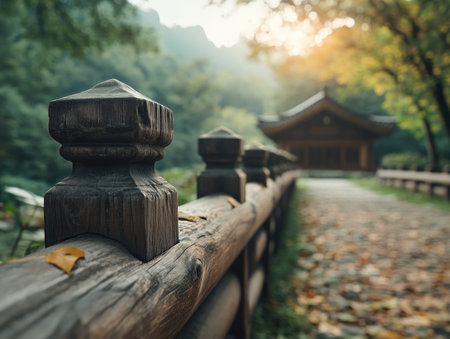 This close-up image captures the essence of a traditional wooden house nestled in a rural village Its weathered timbers tell a story of generations past, showcasing the architectural heritage of local culture This glimpse into the past reveals the enduring beauty of traditional building techniques, a testament to the artistry AI Generativeの素材