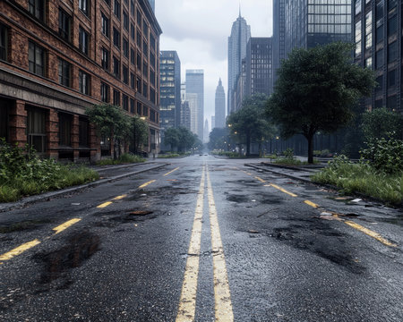 The city slumbers, its streets empty canvases for an early morning walk Discover hidden corners, forgotten alleyways, and quiet beauty before the city awakens A serene exploration of urban landscapes, revealing their hidden soul AI Generativeの素材