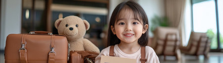 A happy family arrives at their hotel, luggage in tow, armed with their booking confirmation Smiles abound as they anticipate a relaxing and enjoyable stay The promise of quality time and shared experiences fills the air as they embark on their vacation adventure AI Generativeの素材