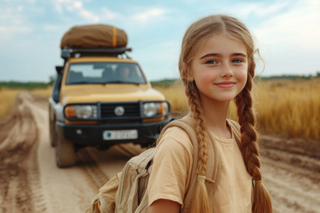 A family road trip transforms into an adventure filled with shared laughter and scenic hikes From winding roads to breathtaking views, every moment is cherished, creating lasting memories that will be treasured for years to come The open road becomes a canvas for joyous experiences and family bonding, forging a AI Generativeの素材