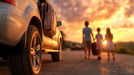 The air crackles with excitement as a family packs the car for an unforgettable road trip Laughter mingles with the clatter of luggage, anticipation building for the open road ahead Every item loaded brings them closer to adventure, and the journey is already starting to feel magical AI Generativeの素材