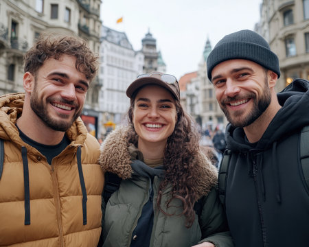 A group of joyful travelers embark on a guided city exploration, ticking off exciting destinations from their carefully crafted itinerary The day is filled with captivating sights, enriching experiences, and the thrill of discovery, creating a perfect blend of sightseeing and exploration AI Generativeの素材