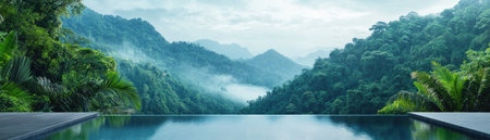 Escape to a luxurious jungle retreat, where breathtaking views meet pure tranquility Unwind in your private infinity pool, surrounded by lush foliage and the sounds of nature Disconnect from the world and reconnect with yourself amidst the serenity of the jungle AI Generativeの素材