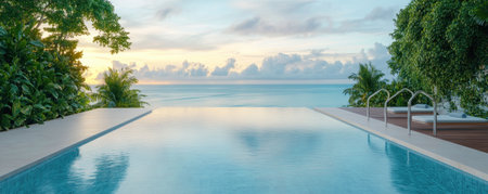 Indulge in a luxurious oceanfront escape! This stunning rental home boasts an infinity pool with a glass edge, offering breathtaking views Relax on your private terrace, surrounded by tranquility The perfect destination for a rejuvenating vacation AI Generativeの素材