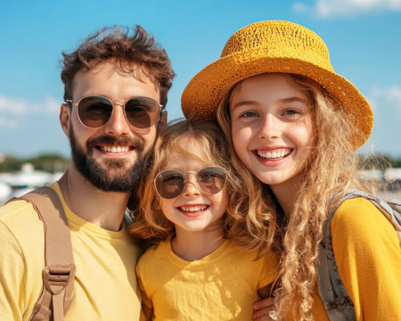 A family road trip unfolds with joyful anticipation Parents meticulously check off vacation stops from their itinerary, ensuring every adventure is experienced Their children, bubbling with excitement, eagerly await the next destination, their faces radiating pure happiness The open road beckons, promising countless memories to be made AI Generativeの素材