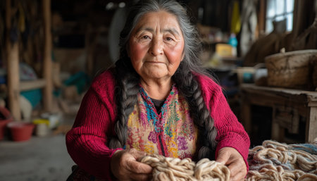 Immerse yourself in the ancient art of handwoven fabrics in Region Name  Witness a local artisan expertly crafting traditional textiles, a testament to the region's rich heritage Discover the cultural significance of these fabrics, passed down through generations, as they transform into stunning clothing Experience the beauty and enduring legacy AI Generativeの素材