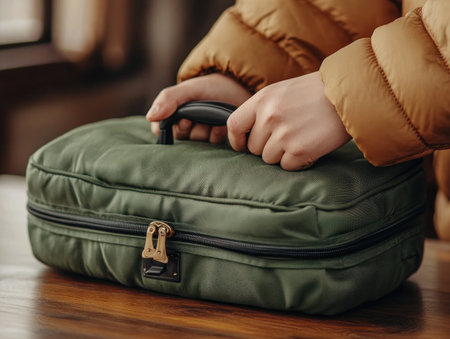 Safeguard your belongings for worry-free travel This image showcases a traveler meticulously securing their packed suitcase, ensuring all items are protected for the journey Learn essential packing tips, luggage safety measures, and secure travel practices to make your trip smooth and stress-free AI Generativeの素材