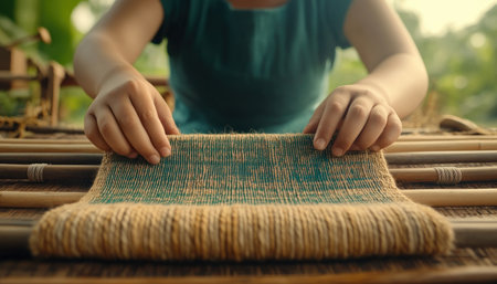 Experience the vibrant tapestry of tradition and travel with a handcrafted shawl woven by skilled artisans Colorful threads and traditional techniques create unique designs, celebrating cultural heritage and sustainable fashion Support local communities and explore the world through the art of weaving, from artisan markets to workshops, discovering handwoven beauty AI Generativeの素材