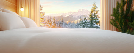 Escape to a cozy cabin nestled amidst breathtaking mountain views Perfect for a ski trip, this winter wonderland offers snowy landscapes, fresh air, and unforgettable memories Ideal for couples and families seeking a relaxing getaway AI Generativeの素材