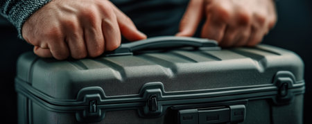 Ensure your belongings are safe and secure with ample storage This close-up shot shows hands confidently locking a suitcase, revealing a spacious interior ready to accommodate your travel essentials Experience peace of mind knowing your valuables are protected and easily accessible AI Generativeの素材