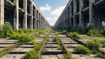 Discover the captivating transformation of a city's industrial district Explore the revitalized area, now buzzing with creative energy Immerse yourself in art studios, design hubs, and innovative spaces that breathe new life into a once-forgotten landscape AI Generativeの素材