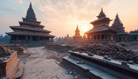 Embark on a captivating journey through time in City Name , exploring ancient ruins and historical landmarks on foot Step back into the past, uncovering hidden stories within crumbling walls and weathered stones Let your imagination soar as you traverse through a tapestry of bygone eras AI Generativeの素材