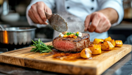 Indulge in a flavorful and healthy homemade steak dinner, featuring perfectly roasted potatoes Captured on a smartphone, this simple recipe inspires you to create delicious meals at home Enjoy the convenience of healthy eating with easy-to-follow instructions and mouthwatering results AI Generativeの素材