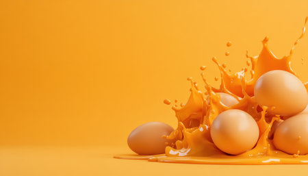 A captivating minimalist food photograph showcases a vibrant yellow egg yolk, spilling gently in a burst of culinary precision and freshness The composition's organic textures and bold colors make it perfect for food bloggers, recipe websites, and culinary art, capturing the essence of a pristine, freshly cracked egg AI Generativeの素材