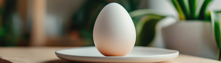 A pristine white egg rests on a stark white plate, a minimalist depiction of simple, wholesome breakfast This nourishing protein source offers a clean, minimalist aesthetic, highlighting the egg's nutritional value Discover egg recipes, cooking methods, and its versatility from breakfast to dinner Learn about egg white and yolk benefits, AI Generativeの素材