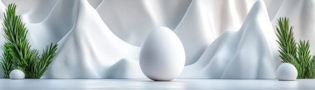 A pristine white egg rests on a smooth, uncluttered surface Its simple elegance speaks volumes about purity and nourishment The image is perfect for food photography, minimalist design, or content promoting health and wellness This minimalist composition captures the essence of simplicity and natural beauty AI Generativeの素材
