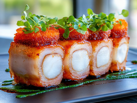Elevate your culinary visuals with stunning gourmet cuisine photography We capture mouthwatering dishes in modern, contemporary settings, showcasing vibrant colors and textures Our food styling elevates each element, ensuring your images are as delicious as the food itself AI Generativeの素材