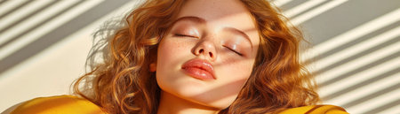 A minimalist portrait captures the essence of feminine beauty Soft light illuminates the woman's radiant complexion, showcasing her natural glow The focus is on her inherent beauty, emphasized by the gentle, natural light that bathes her features This image celebrates the art of capturing beauty in its purest form AI Generativeの素材