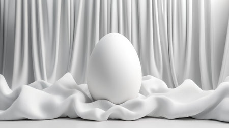 A pristine white egg rests on a clean white backdrop, embodying minimalist beauty The simple composition evokes purity, elegance, and organic charm This high-quality photograph captures the essence of minimalism, offering a timeless aesthetic for contemporary art, home d cor, and photography prints AI Generativeの素材