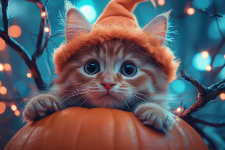 Capture the spirit of Halloween with this adorable kitten sporting a miniature pumpkin hat! This cute costume idea is perfect for festive fall decorations and spooky season fun Share the cuteness on Halloween cards, social media, and more! This tiny feline fashionista is sure to melt hearts and bring smiles AI Generativeの素材