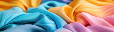 This vibrant, colorful fabric texture is a dream for creative minds Soft silk drapes create abstract patterns in a rainbow gradient, perfect for modern Halloween looks, whimsical accessories, or festive decor Its smooth surface and flowing lines offer a stunning backdrop for photography, while its artistic texture inspires design and AI Generativeの素材