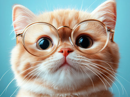 Prepare to be charmed! This adorable photo captures a cute kitty wearing oversized glasses, making a hilarious face The contrast of the tiny cat and the large glasses creates a comical effect, making this a perfect blend of adorable and funny Get ready to laugh and melt at the cuteness! AI Generativeの素材