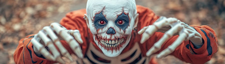 Channel your inner spooky spirit with a playful skeleton makeup look for Halloween! Embrace vibrant colors and eerie accessories for a unique and eye-catching costume Think beyond the traditional black and white, incorporating bold hues and unexpected details Get ready to turn heads and unleash your inner Halloween queen! AI Generativeの素材