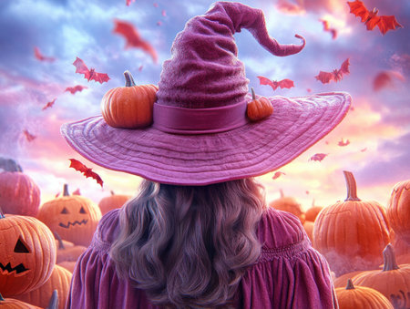 Embrace your inner witch with a modern twist! This trendy costume combines classic elements with playful festive details, perfect for a stylish Halloween celebration Stand out from the crowd with this unique and eye-catching outfit, ideal for those who want to celebrate Halloween in style AI Generativeの素材