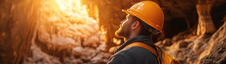 Lost in the wilderness, a lone traveler stumbles upon a hidden cave, its walls pulsating with an ethereal glow Ancient symbols, etched into the stone, whisper secrets of the earth's forgotten past Drawn by an irresistible force, the traveler ventures deeper, seeking to unlock the mysteries within AI Generativeの素材