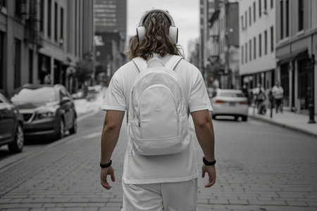 Escape the city's clamor and find your own rhythm Walk a quiet street with headphones, letting your favorite music soundtrack your steps Embrace the urban serenity as you leave the noise behind, one beat at a time AI Generativeの素材