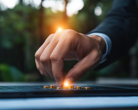 A business leader meticulously analyzes strategic forecasts, focusing on the impact of emerging digital trends on future performance This analysis encompasses data analysis, business strategy, growth initiatives, innovation, and technology, ultimately shaping the organization's path toward a thriving digital future AI Generativeの素材