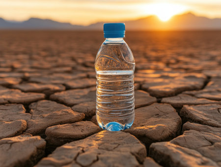 In the unforgiving desert heat, a water bottle stands as a beacon of hope, a symbol of resilience Its cool, refreshing contents offer a lifeline against dehydration, a testament to the importance of hydration for survival In this parched landscape, it represents wellness, a reminder that life thrives on essential AI Generativeの素材