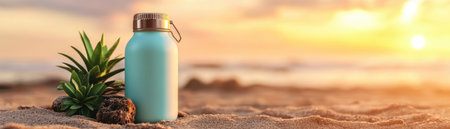 Embrace the summer sun with this vibrant water bottle! Perfect for beach days and adventures, it keeps you hydrated and feeling refreshed in the heat Its eye-catching design adds a touch of fun to your sunny escapades, ensuring you stay healthy and cool all day long AI Generativeの素材